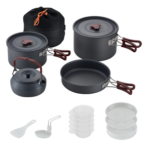 Tùy chỉnh 6 cái nhôm cắm trại đồ nấu nướng dã ngoại đặt cắm trại đồ nấu nướng lộn xộn Kit với chậu - Product Image 1