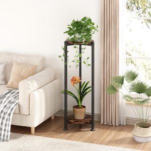Multi Tiered Plant Stand Black <b>Frame</b> Wood Top Indoor Living Room Decor For Potted Plants Succulents Spider Plants - Product Image 3