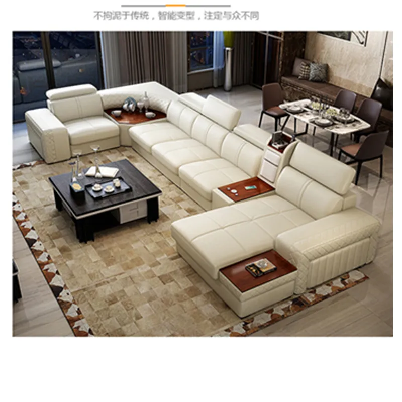 Sofa Ruang Tamu Multifungsi, Sofa Kulit Asli dengan Kursi Berpemanas