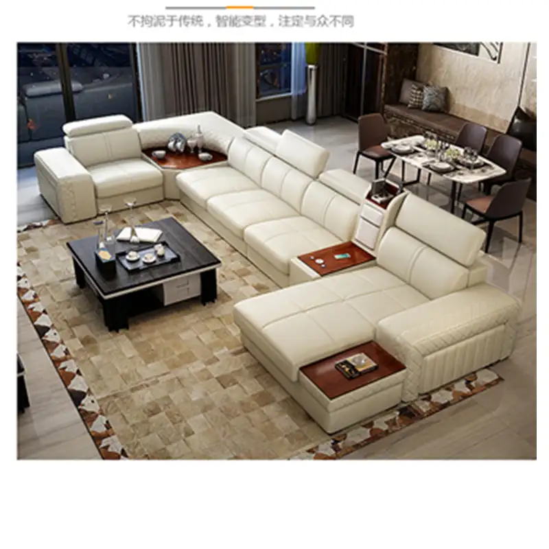 Sofá multifuncional para sala de estar, mueble de piel auténtica con asientos calefactados