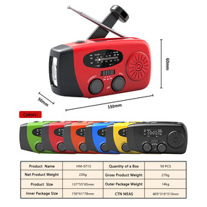 Radio météo d'urgence 2000mAh Li-ion solaire à manivelle AM/FM/SW/NOAA avec lampe torche, haut-parleur intégré et chargement USB en plastique - Product Image 4