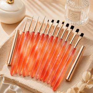 Ensemble de pinceaux à ongles en gel multi-formes avec logo personnalisé, manche long, poils non-chuteurs pour la création de lignes fines sur les ongles - Product Image 1