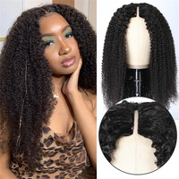 Perruque de cheveux humains brésiliens, sans colle, crépus bouclés, sans dentelle, en forme de V, sans colle, perruques fines en V, vente en gros