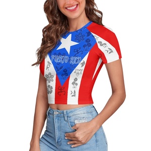 T-shirt Corta Aderente Sexy Personalizzata con Stampa della Bandiera di Porto Rico, Rana Coqui, Taino, Boricua, Produzione su Richiesta - Product Image 3