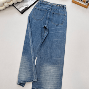 Women High <b>Waist</b> Wide Leg Denim Jeans with <b>Chain</b> Detail Washed Casual Streetwear Trousers - Product Image 2