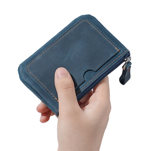 Portafoglio Minimalista Vintage in Vera Pelle di Vacchetta Blu per <span class=keywords><strong>Uomo</strong></span> con Portamonete con Cerniera e Tasca Frontale Sottile Porta Carte - Product Image 2