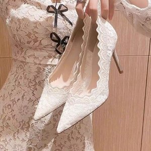 Wholesale 2026 new style sexy and elegant luxury lace pointed-toe stiletto open-work embroidered <b>net</b>-sheath high-heeled shoes - Product Image 4