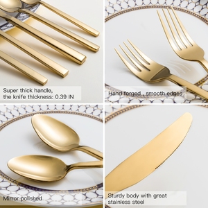 Juego de cubiertos de acero inoxidable dorado para boda, al por mayor, que incluye cuchillos, tenedores y cucharas - Product Image 3