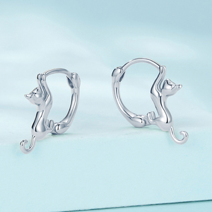 Cute Cat Huggie Earrings Gold Plated Silver <b>Black</b> <b>Rose</b> Gold Unisex Alloy Animal Shape Jewelry Gift - Product Image 3