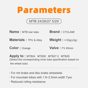 Cámara de Aire para Bicicleta de Montaña CYCLAMI, TPU Especial, Ultraligera, 63g, con Válvula Presta para Neumáticos Tubulares de 26/<span class=keywords><strong>27.5</strong></span>/29 Pulgadas - Product Image 6