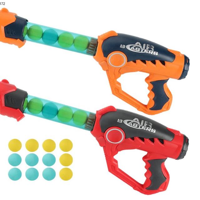 Airpistol 12 Bullet Balls Pump Blaster Set Toy Battle Sport Game Air Powered 2pk Shooting Foam Ball Popper Gun