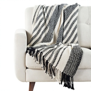 Modern Luxury Handmade <b>Striped</b> Knitted Eco-Friendly Cotton Throw Blanket Anti-Pilling Rectangular Home Use All-Season 18+ Years - Product Image 1