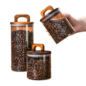 Glass Jars With Bamboo Lids 24oz, 27oz, 59oz-Easy Grip Handles Airtight Coffee Glass Storage Jars, Food Storage Kitchen Canister