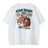 T-shirt unisexe neuf brodé motif dessin animé chien vache cheval animal, coupe oversize, col rond, manches courtes, streetwear couple, 100% coton