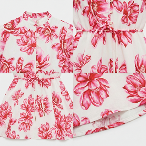 SHENGFU Abiti Personalizzati da Donna, Mini Abito Floreale Rosa a Maniche Lunghe con Cintura Annodata e Bottoni Frontali in Chiffon, Collezione Primavera Boutique OEM ODM - Product Image 3