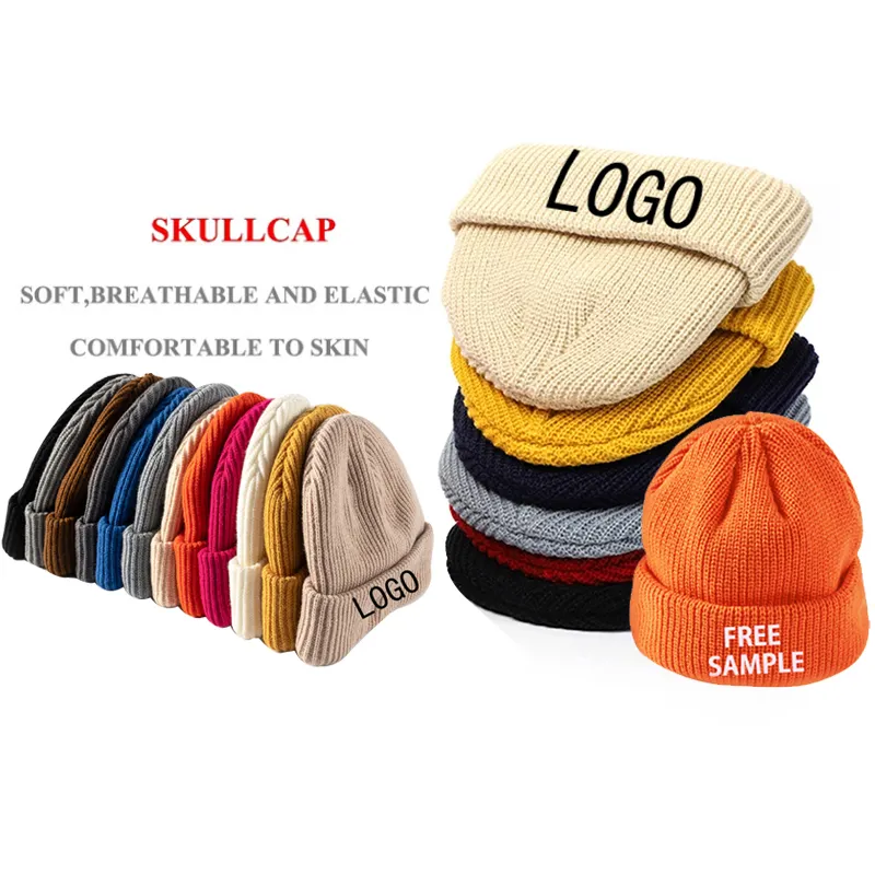 % 100% akrilik özel nakış logosu ucuz kış şapka yetişkinler düz Toque örme dokuma bere erkekler ve kadınlar için