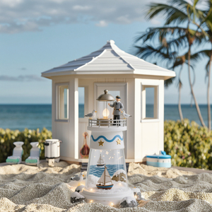 Casa di colomba dell'isola vetrata fatta a mano con albero di cocco piatto da spiaggia scultura in resina decorazione Bonsai giardino di natale - Product Image 2