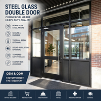 Porte double en acier robuste de qualité commerciale, avec verre trempé de sécurité, pour entrée de bâtiment, directement de l'usine