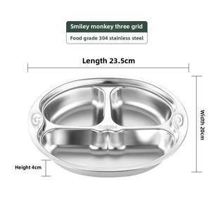Smile Face Monkey Acero inoxidable 304 Plato de alimentación para bebés Plato de cena para niños Bandeja de comidas para niños - Product Image 2