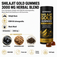 Gummies de Shilajit Premium avec Muesli Noir, Ashwagandha et Gokshura – Qualité Supérieure, Fournisseur Direct d'Usine OEM/ODM, Vente en Gros