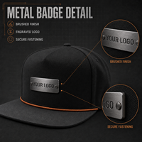 Casquette personnalisée à 5 panneaux avec logo métallique, visière plate, réglable, style color block, streetwear, fournisseur en gros