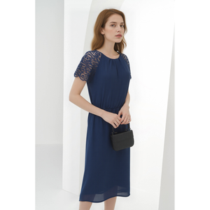 <span class=keywords><strong>Robe</strong></span> élégante pour femme, bleu <span class=keywords><strong>marine</strong></span>, col rond, manches courtes, taille à cordon, coupe ample, <span class=keywords><strong>mi</strong></span>-<span class=keywords><strong>longue</strong></span>, tendance - Product Image 2