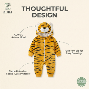 Combinaison en flanelle unisexe pour bébé de style coréen avec capuche et fermeture éclair, costume de dessin animé en forme d'animal pour le printemps et l'automne - Product Image 3