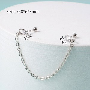 YW Angel Heart Zircon <span class=keywords><strong>Tragus</strong></span> Helix <span class=keywords><strong>Piercing</strong></span> <span class=keywords><strong>Double</strong></span> chaîne lien Lobe <span class=keywords><strong>oreille</strong></span> clou en acier inoxydable <span class=keywords><strong>oreille</strong></span> <span class=keywords><strong>Piercing</strong></span> boucles d'oreilles - Product Image 4