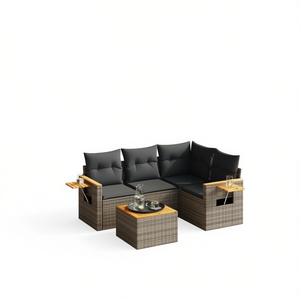 Ensemble de canapés de jardin en rotin moderne 4 places, mobilier d'extérieur résistant aux intempéries, structure en teck, design contemporain - Product Image 1