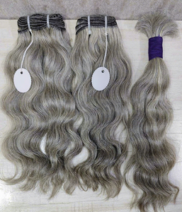 Wholesale 26 Inches South India Temple Double Weft Raw Human <b>Hair</b> <b>Extensions</b> Grey Straight Bundle - Product Image 3