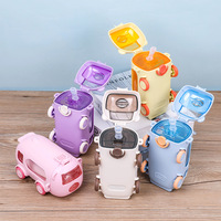 Gobelet créatif en forme de bus de 500 ml pour enfants, tasse à eau portable en PC écologique avec paille, vente en gros