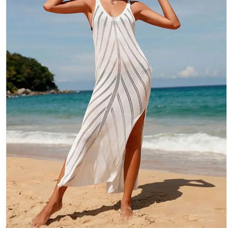 2024 2024 crochê de malha praia cobrir vestido túnica roupa de banho cor sólida longo pareos biquínis cobrir banho quimono