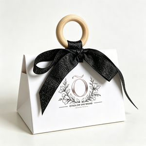 Luxury Custom Logo Wedding Favor Box With Wooden Ring Handle Elegant Ribbon <b>Bow</b> Paper <b>Gift</b> Packaging for Candy Jewelry - Product Image 2