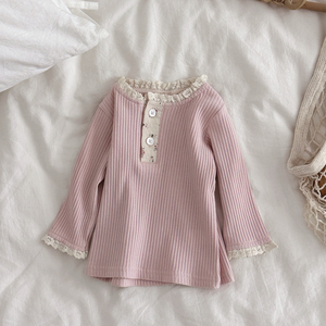 Frühling und Herbst Baby Mädchen/Kind Spitze Kragen Pit Strip Shirt Nette Baby Daily Bottom Shirt Großhandel Anpassung - Product Image 5