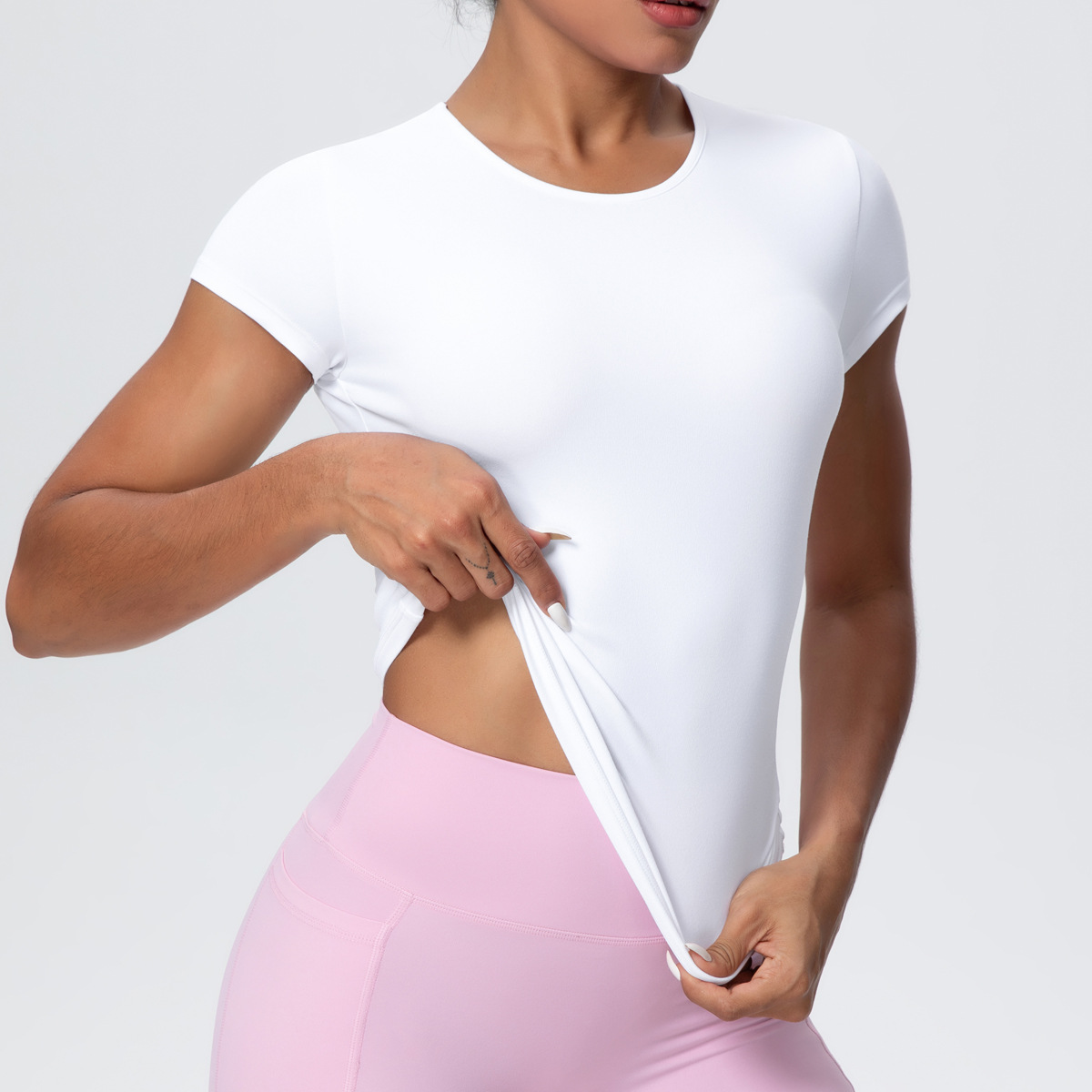 Women's Short Sleeved Round Neck Sport T-Shirt Breathable Moisture Wicking Lightweight Plus Size Front Logo for Gym Running Yoga