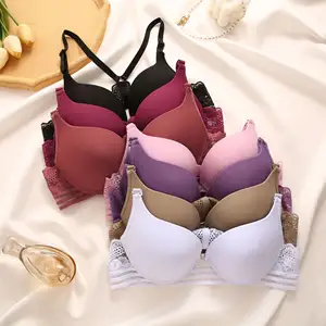 Bra Push Up renda punggung wanita, Bra gathere seksi Cup penuh terbuka depan, pakaian dalam Solid Wanita lembut bernapas