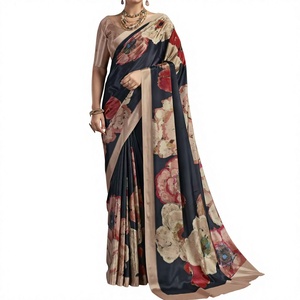 Sari indien traditionnel prêt-à-porter de qualité supérieure RN avec chemisier cousu en crêpe de soie imprimé numérique floral pour fêtes et mariages – Vente en gros - Product Image 1