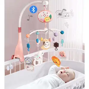 360 Rotation Babybett Mobile Bett glocke mit beruhigenden Stern Beißring Rassel hängen Spielzeug Krippe Musik Baby Handys Spielzeug für Baby