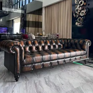 Op Maat Gemaakte Luxe Woonkamer Sofa Set Europese Stijl Puur Lederen Bank Voor Woonkamer Echt Lederen Bank Vintage Canape