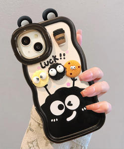 Fundas de teléfono compatibles con doble soporte 16 Pro para Apple para Huawei <span class=keywords><strong>Oppo</strong></span> para Xiaomi Vivo19 3D Coffee Coal Ball Figurita Lanyard Cover - Product Image 1