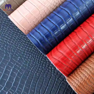 Высококачественная Глянцевая синяя крокодиловая тисненая ПВХ кожа искусственная крокодиловая кожа для сумок, обуви и аксессуаров - Product Image 1