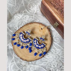 ต่างหูระย้าประดับมุกหรูหราสำหรับผู้หญิง ดีไซน์เนอร์ Meenakari Chandbali งานเคลือบแบบพัด - Product Image 3