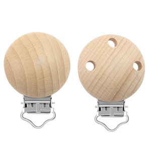 Attache-sucette DIY en bois de hêtre de 30 mm, ronde avec trois trous, accessoire de dentition pour bébé de 0 à 24 mois, jouet souple unisexe - Product Image 2