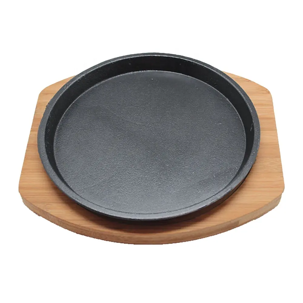 Чугунная круглая форма Fajita, чугунная тарелка Teppanyaki с деревянным основанием, японская чугунная посуда