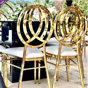 Chaises Phoenix en métal empilables à dossier ovale, vente chaude, réception, salle à manger, banquet de mariage, mobilier d'hôtel, or - Product Image 1