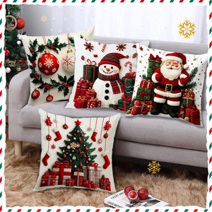 Short Plush Cartoon Snowman Print <b>Pillowcase</b> Christmas Decoration Sofa Living Room Cushion - Product Image 1