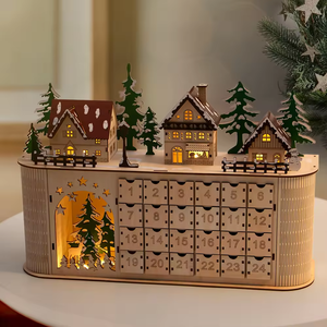 2024 <span class=keywords><strong>Maison</strong></span> en bois 24 tiroirs Compte à rebours de Noël Calendrier de l'avent décoré Décoration de <span class=keywords><strong>maison</strong></span> de Noël - Product Image 1