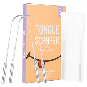 Custom Stainless Steel Tongue Scraper Set 2 Pack Reduce Bad Breath Oral Hygiene Teeth Care Tongue Cleaner for Adults