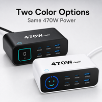Chargeur Gan PD 470W avec écran TFT Smiley Face, affichage numérique, station de charge de bureau, PD3.0 USB C, ports multiples, chargeur intelligent
