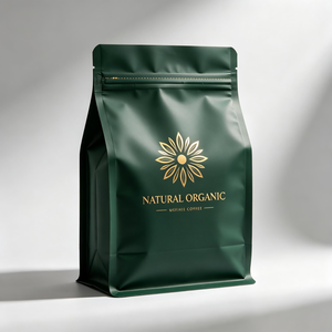 Bolsa Doypack de Café Orgánico Natural con Diseño de Hoja de Oro Verde, Grado Alimenticio, Laminada BOPP, Termosellable con Tirador - Product Image 3
